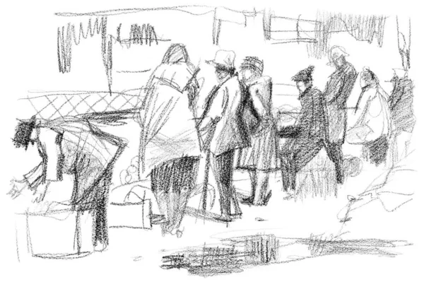 Hand Drawn Sketch Market Square — Stock Photo, Image