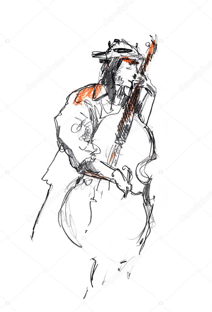 Hand drawn sketch of violoncellist