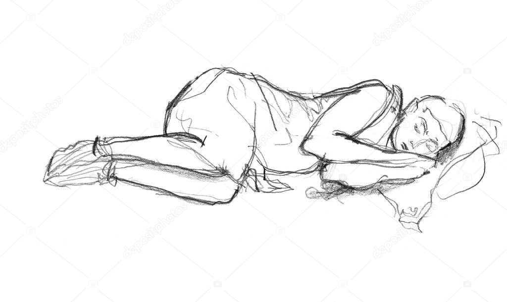 Hand drawn sketch of sleeping girl