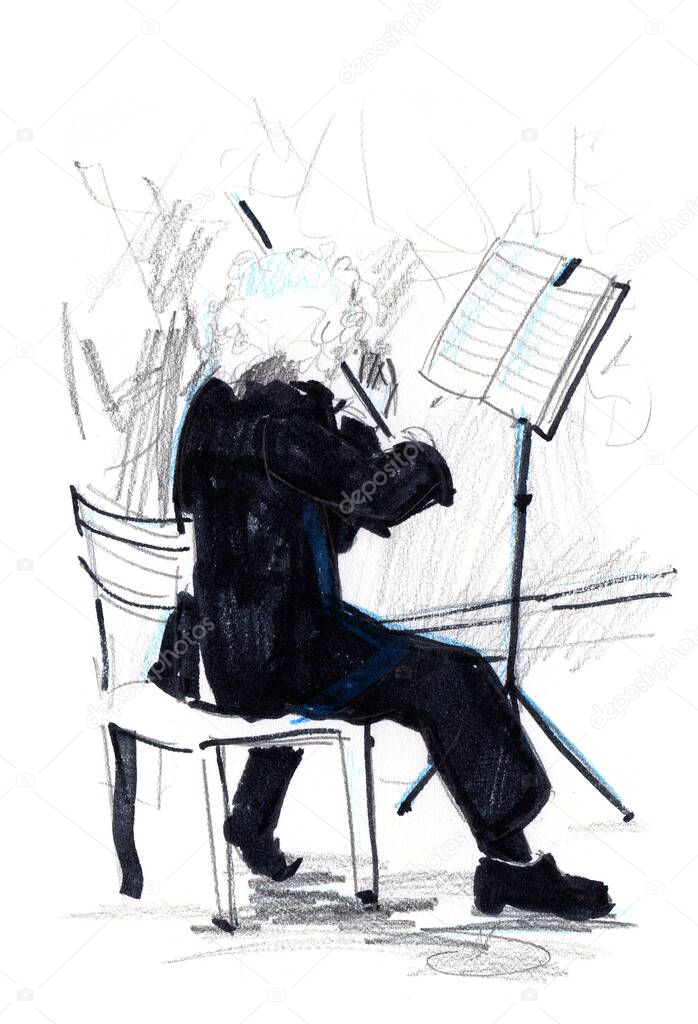 Hand drawn sketch of violinist