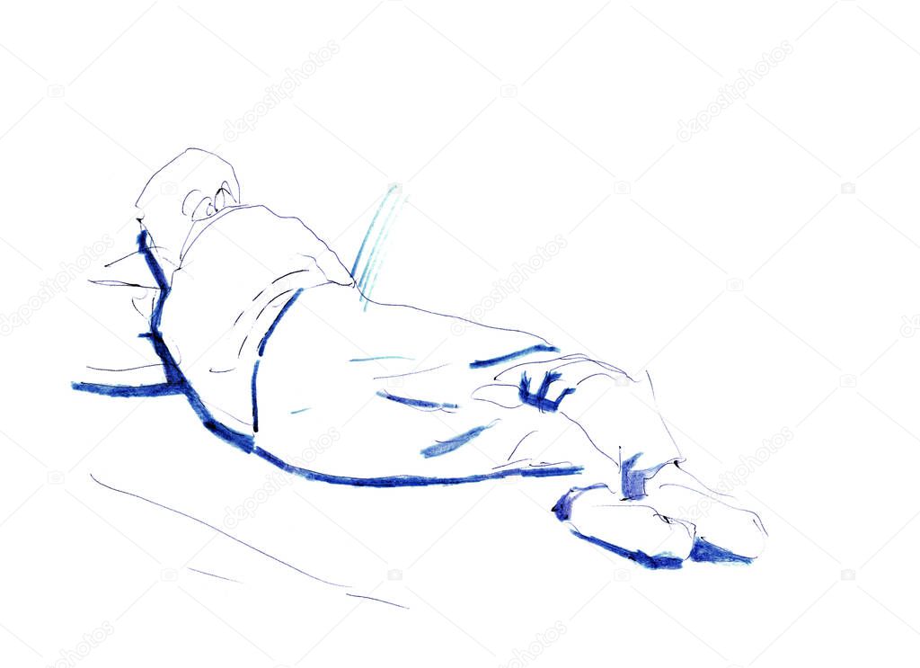 Hand drawn sketch of sleeping man