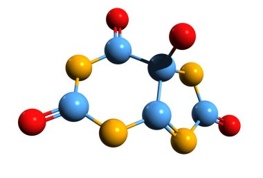5-Hydroxyisourate iskelet formülünün 3 boyutlu görüntüsü - beyaz arkaplanda izole edilmiş ürik asit oksitlenmesinin ürününün moleküler kimyasal yapısı