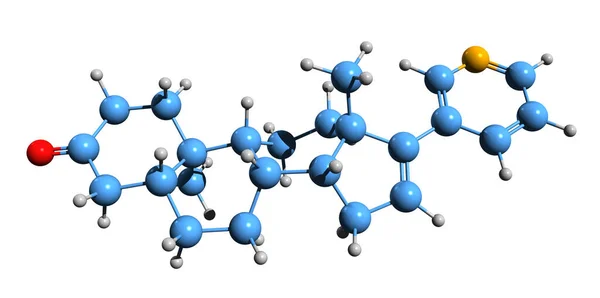 3-Keto-5alfa-abirateron iskelet formülünün 3 boyutlu resmi - beyaz arkaplanda izole edilmiş abirateron asetatının aktif metabolitinin moleküler kimyasal yapısı