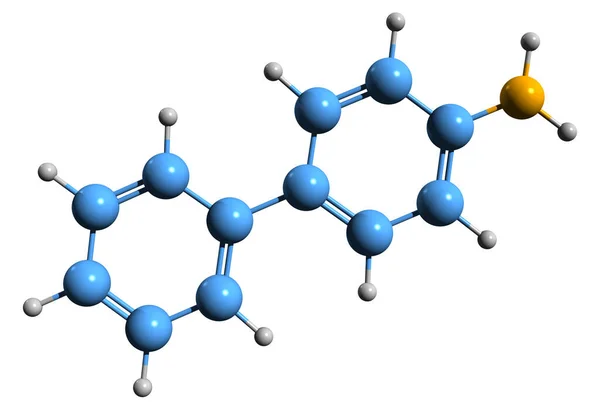 Aminobiphenyl骨格式の3D画像 白色背景に単離された4 Apbの分子化学構造 — ストック写真