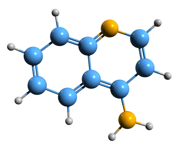 Aminoquinoline骨骼肌公式的三维图像 白底分离奎诺林 4胺的分子结构 — 图库照片