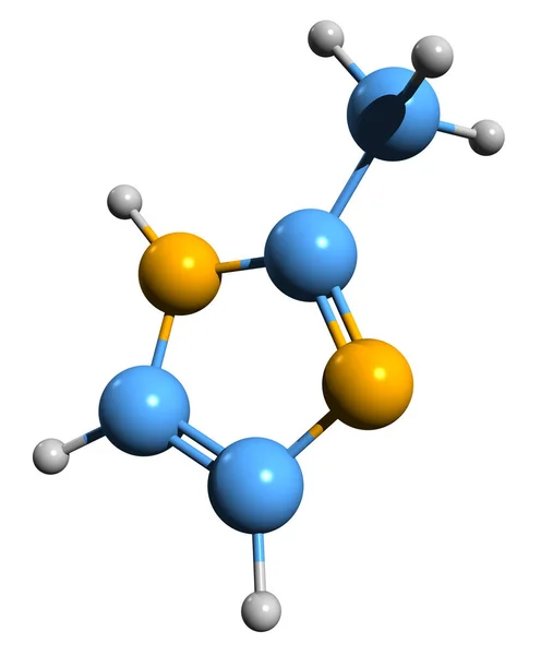 Metylimidazole骨格式の3D画像 白い背景に単離された芳香族ヘテロ環有機化合物の分子化学構造 — ストック写真