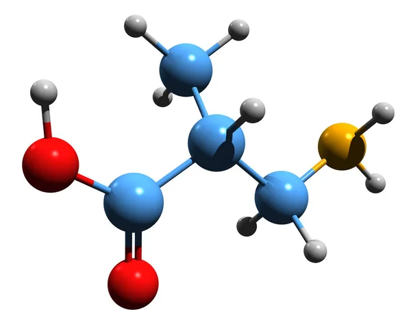 Beeld Van Aminoisoboterzuur Skeletformule Moleculaire Chemische Structuur Van Baiba Geïsoleerd — Stockfoto