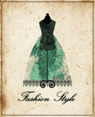 Moda stili - mavi elbise kuklanın üzerinde - yarım ton klasik poster