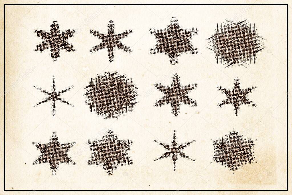Set of    snowflakes   - halftone  vintage   poster