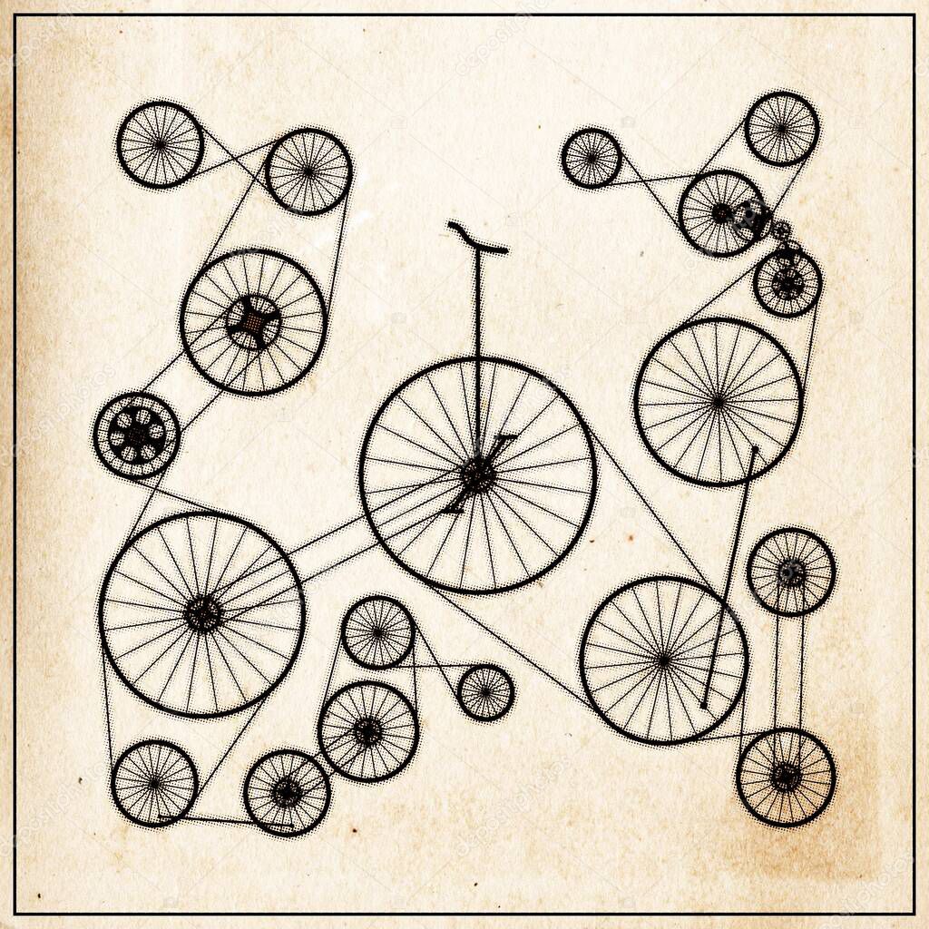Wheel mechanism   - halftone  vintage   poster