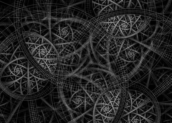 Svart Och Vit Abstrakt Fractal Rings Network Bakgrund Fractal Art — Stockfoto