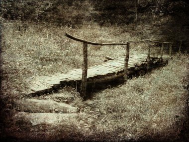 Ormandaki Eski Ahşap Köprü - Grunge Vintage Fotoğraf
