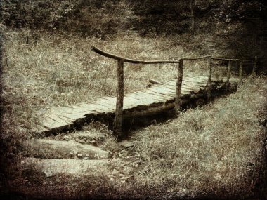 Old Wooden Bridge in Forest  - Grunge  Vintage   Photo clipart