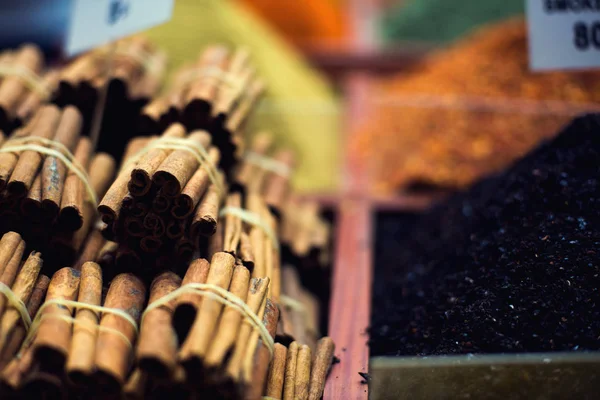 The famous oriental market. Typical cinnamon sticks in Istambul, Turkey