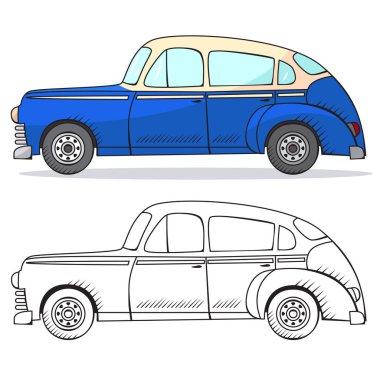 Karikatür tarzı Retro arabaya. Renk ve siyah anahat retro otomatik.