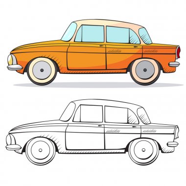 Karikatür tarzı Retro arabaya. Renk ve siyah anahat retro otomatik.