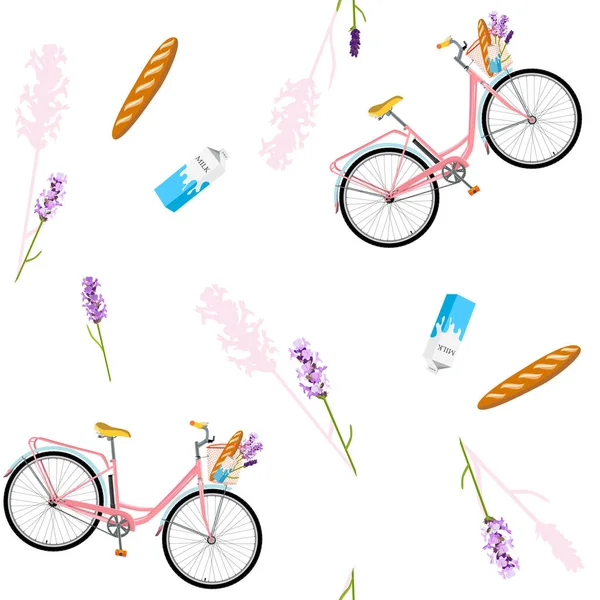 Modèle avec vélo réaliste, modèle sans couture avec romantique b — Image vectorielle