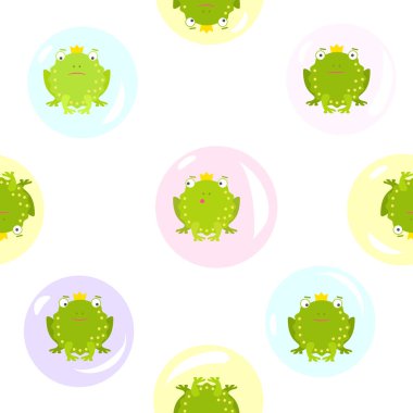 Seamless modeli şeffaf arka plan ile sabun kabarcıkları yeşil kurbağalar üzerinde. Yeşil kurbağalar sabun kabarcıkları ile Seamless modeli. Kurbağalar gülümseyen, sadding, merak, düşünme