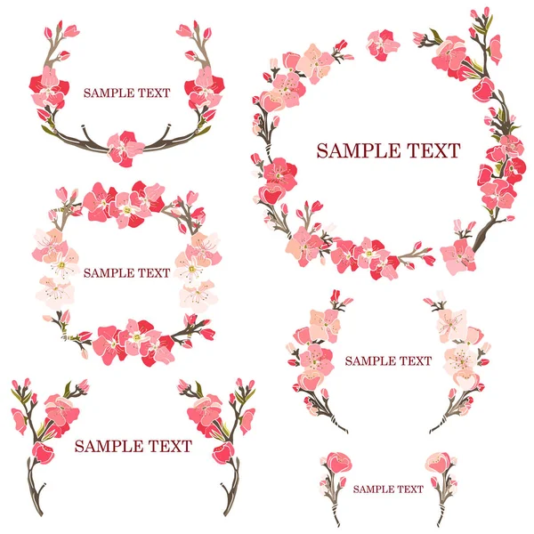 Rahmen aus rosa Sakura für eine Hochzeitsdekoration. Blumeneinladung zur Hochzeit oder Speicherung der Datumskarte — Stockvektor