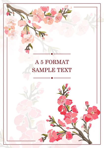 A5 Karte mit einem rosa Sakura für eine Hochzeitsdekoration. Blumeneinladung zur Hochzeit oder Speicherung der Datumskarte — Stockvektor