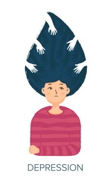 Psikolojik hastalığı olan bir kız. Panik atak ya da anksiyete uyarısı. Depresyon kavramı. Vektör illüstrasyonu beyaz arkaplanda izole edildi