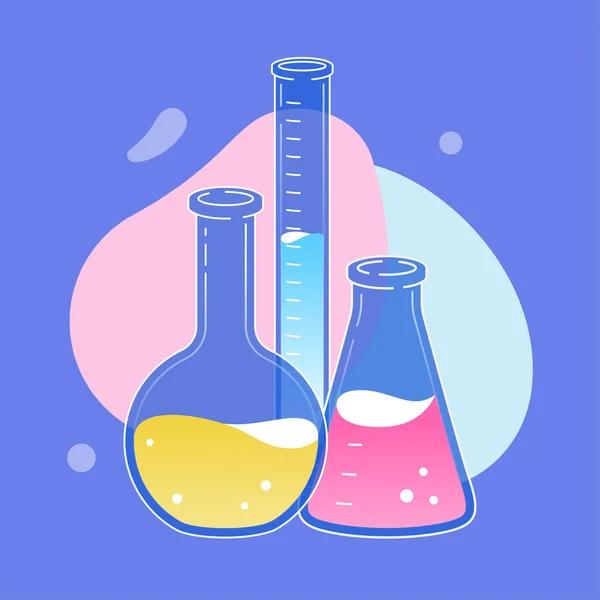 Palloni chimici con liquidi colorati. Illustrazione vettoriale — Vettoriale Stock