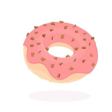 Beyaz arka planda pembe kremalı donut.