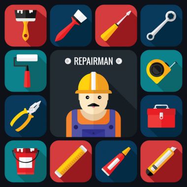 El araçlar Icon Set tamirci düz bir tasarım ile