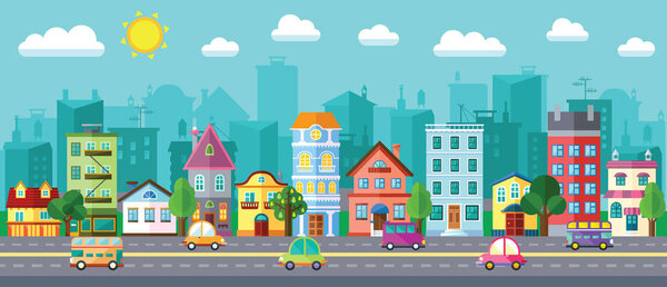 City Street in a Flat Design