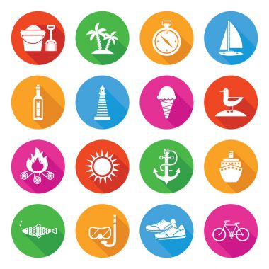 Renkli yaz tatil ve Turizm Icon Set