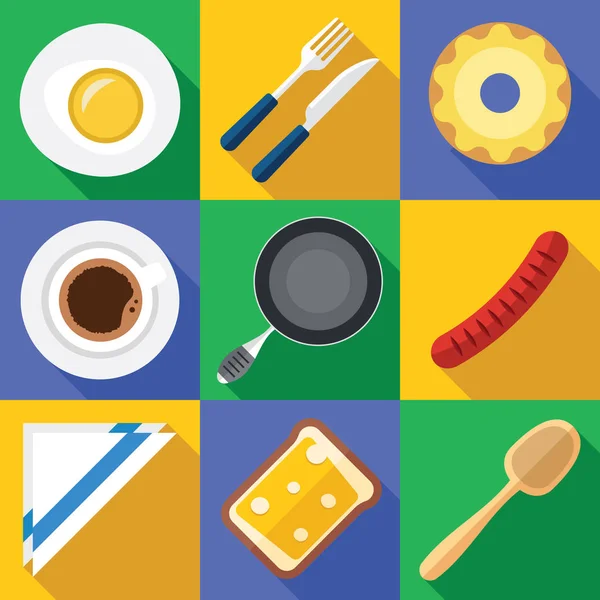 Ontbijt Icon Set met vers voedsel in een platte ontwerp Rechtenvrije Stockillustraties