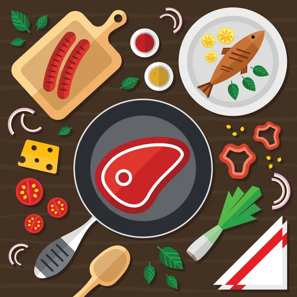 Illustratie met vers voedsel in een vlakke Design koken Stockvector