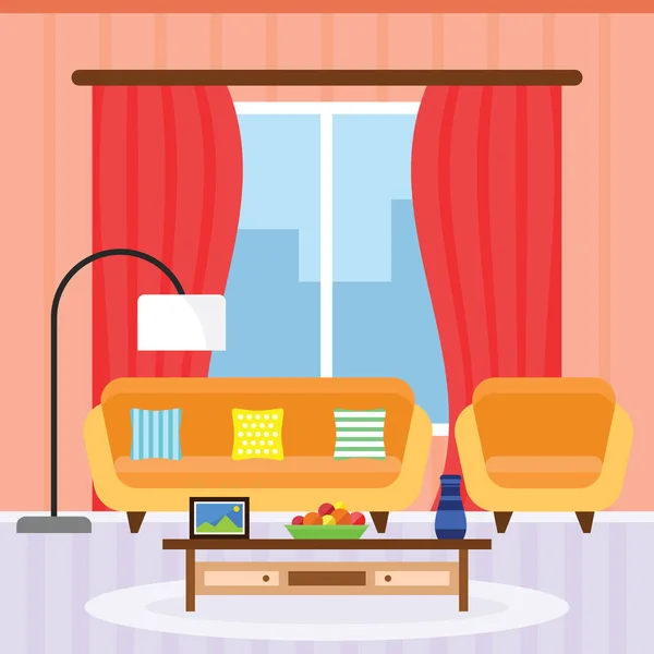 Sala de estar Interior em um design plano — Vetor de Stock