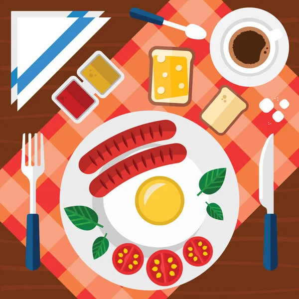 Illustratie van het ontbijt met vers voedsel in een platte ontwerp Rechtenvrije Stockvectors