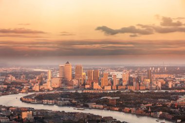 London City finansal bölge Canary Wharf yukarıdan