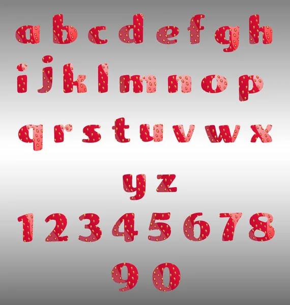 Клубничный алфавит и числа — стоковый вектор