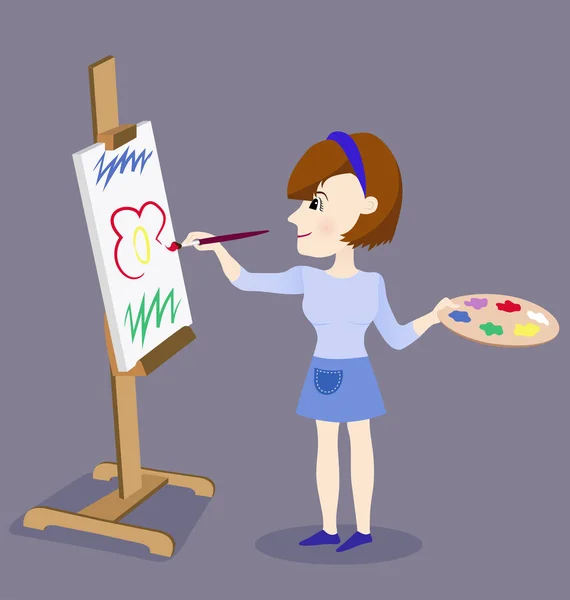 Painting Female Artist — Stock Vector