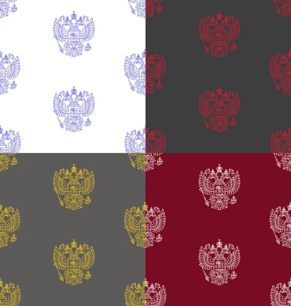 Набор плавных узоров с российским начертанным гербом — стоковый вектор