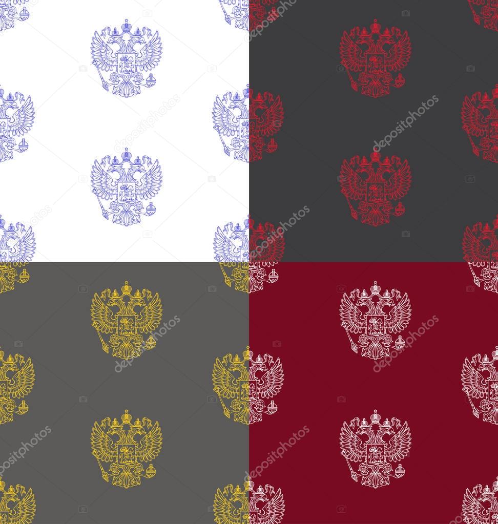 Set of seamless patterns with russian outlined coat of arms