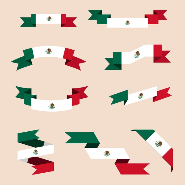 Fitas ou banners em cores de bandeira mexicana — Vetor de Stock