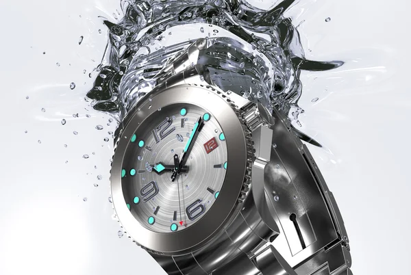 落在水中的美丽手表 — 图库照片