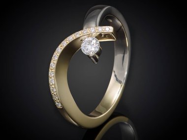 Siyah arka plan üzerine izole değerli taş ile altın yüzük