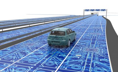 Kendini elektronik bilgisayar araba yolda