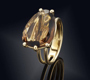 Siyah arka plan üzerine izole değerli taş ile altın yüzük