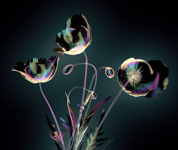 Kolor szkła kwiat na białym tle na czarno, maku — Zdjęcie stockowe