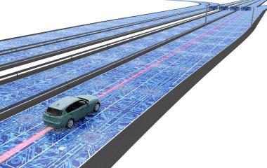 Kendini elektronik bilgisayar araba yolda