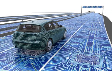 Kendini elektronik bilgisayar araba yolda