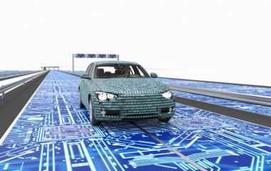 Kendini elektronik bilgisayar araba yolda