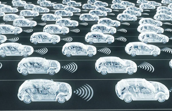 self driving electronic computer cars on road