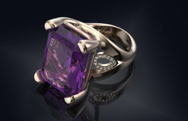 Siyah arka plan üzerine izole değerli taş ile altın yüzük